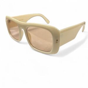 Cream, oversized, square sunglasses with thick frame and light pink lenses
